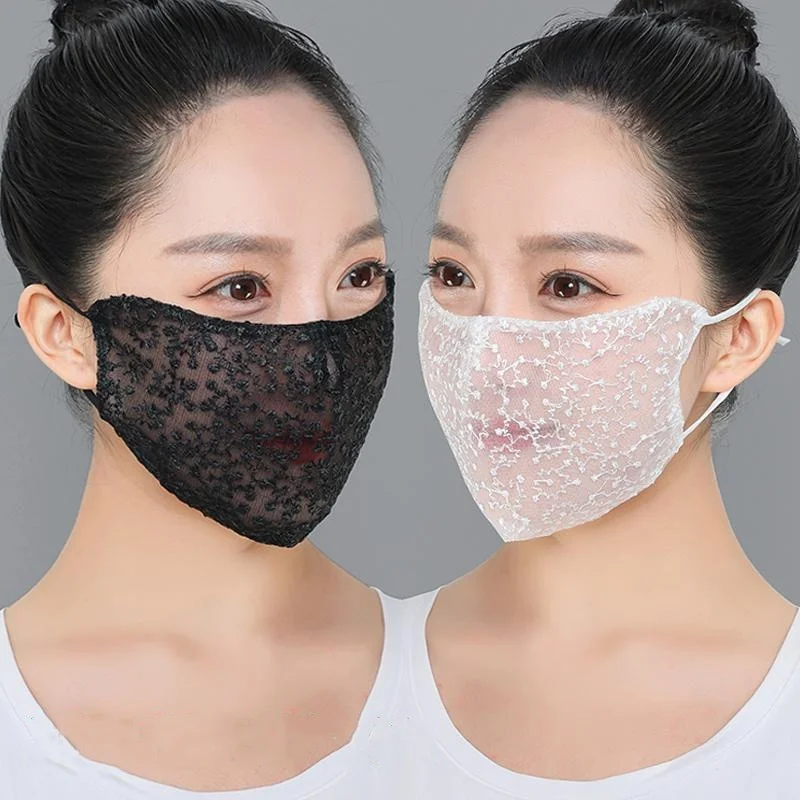 Cloth Face Mask Washable - 1/2 szt. Czarno-biała koronkowa maska na