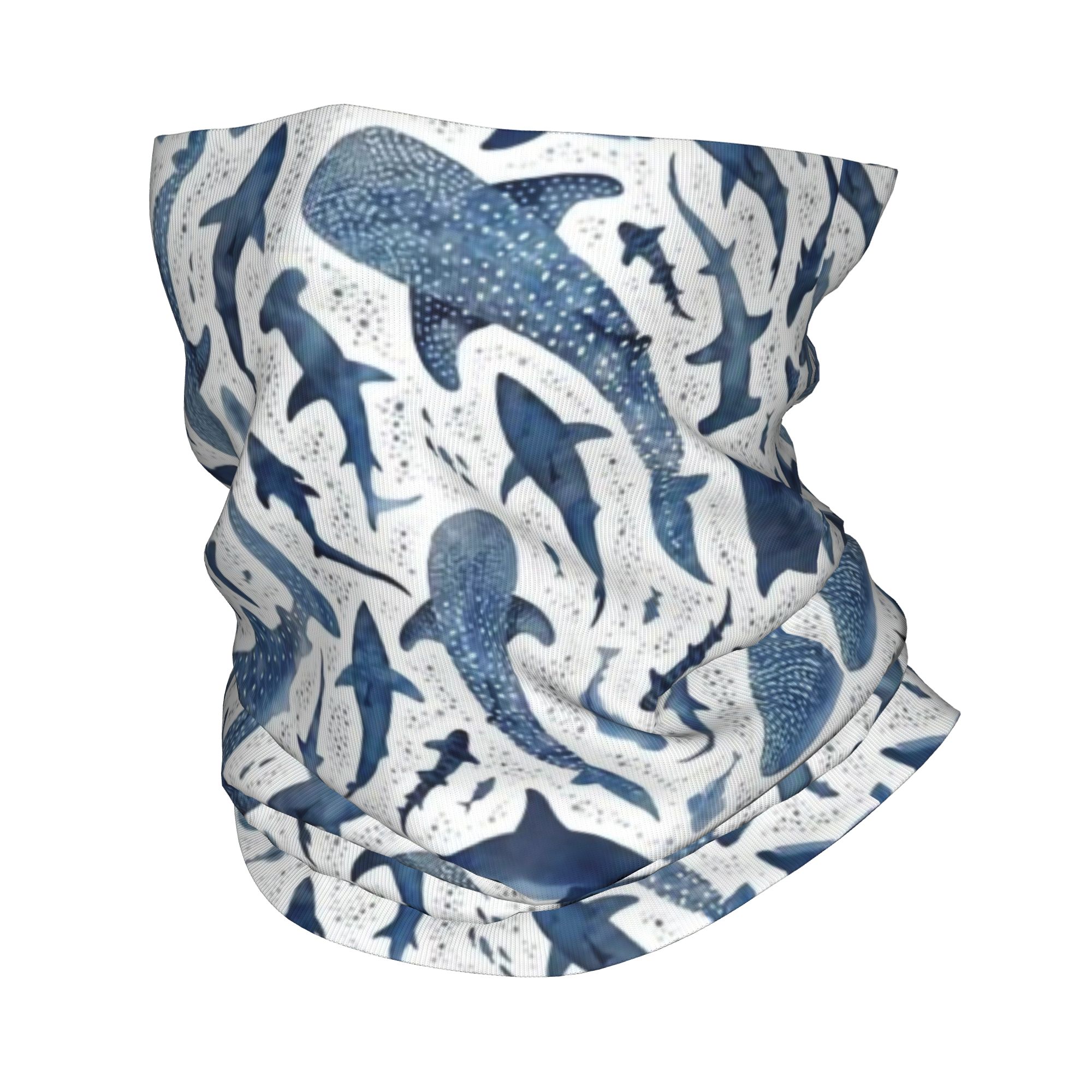 Neck Gaiter Face Cover - Niestandardowa Niebieska Akwarelowa Bandana Rekin Wiatroodporny