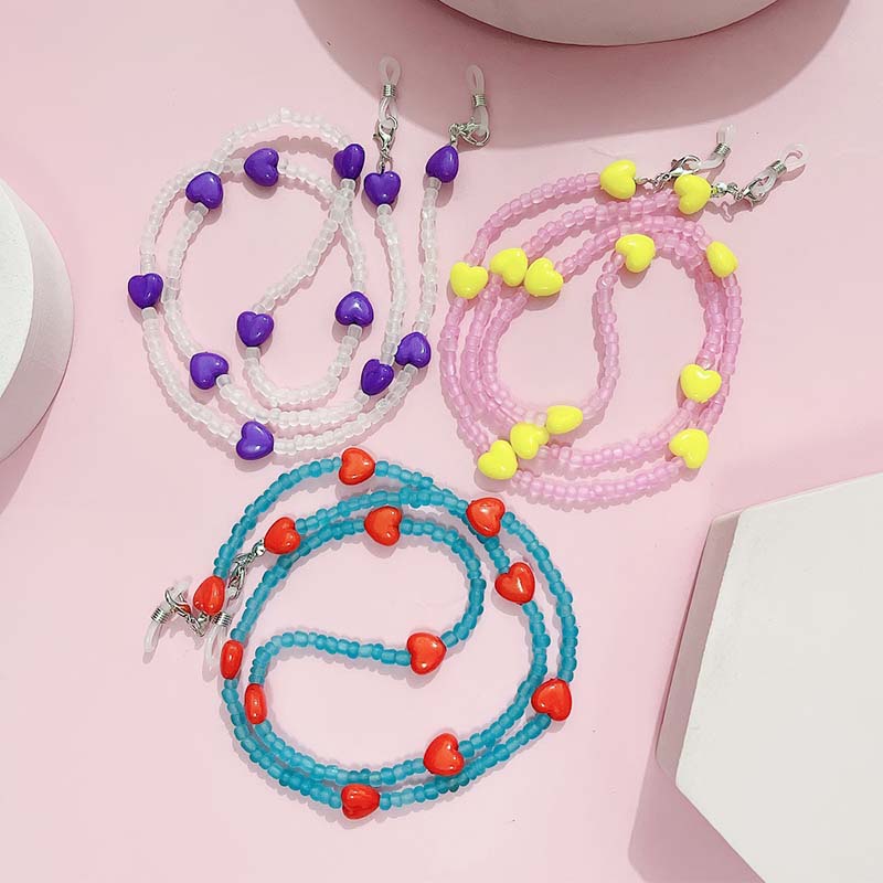 Mask Chain Holder - Modne brzoskwiniowe serce Antypoślizgowe okulary do